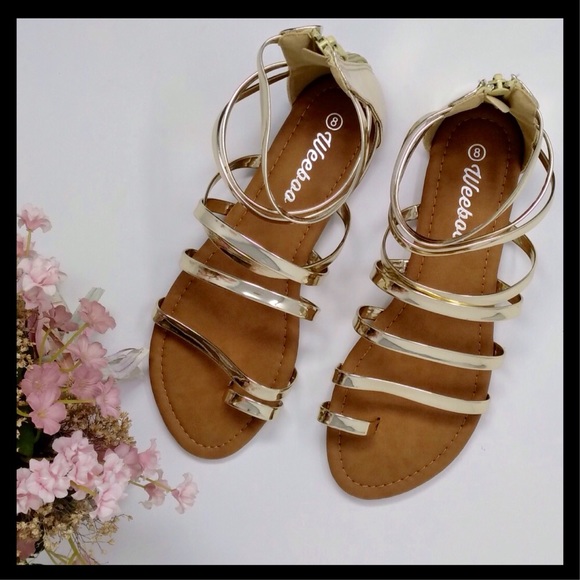 Gold Strappy Open Toe Sandals - Picture 3 of 3